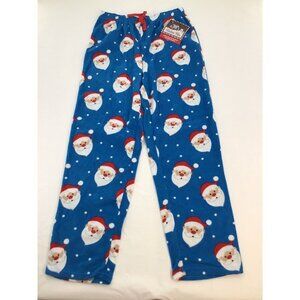 Festive Fun Mens Size M/L Blue Santa Print Polar Fleece Lounge Pants